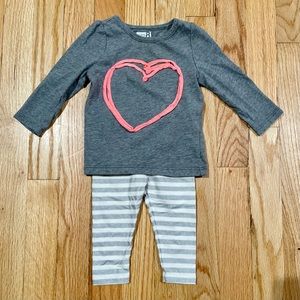 Crazy 8 Long Sleeve Heart Shirt with Silver and White Sparkle Leggings